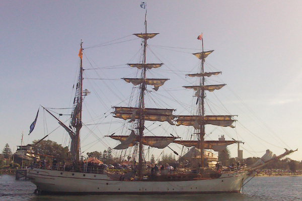 Dutch tall ship Europa departing Mclaren Wharf, Port Adelaide